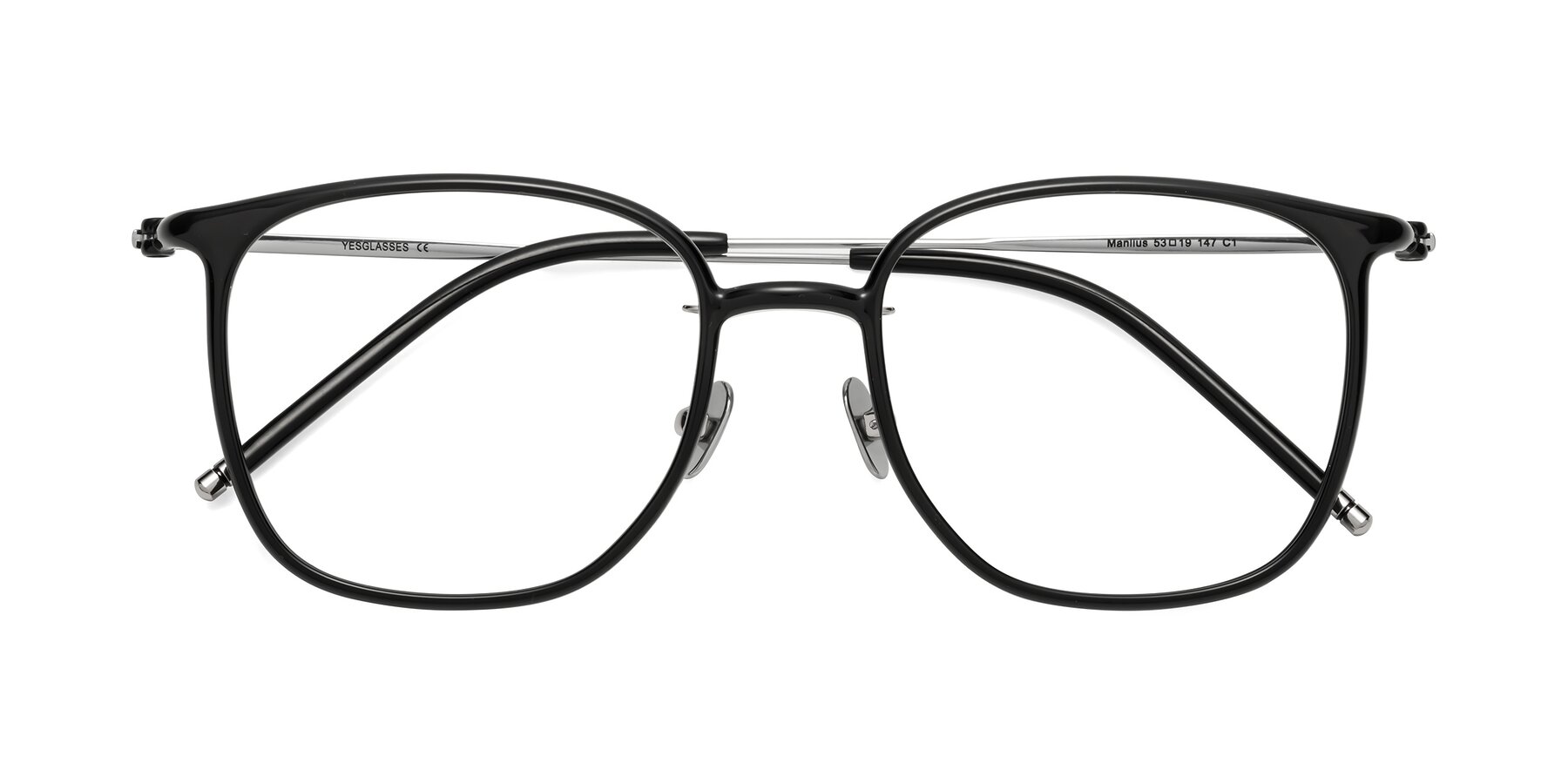 Folded Front of Manlius in Black with Clear Eyeglass Lenses