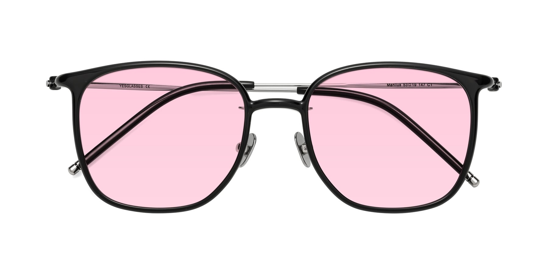 Folded Front of Manlius in Black with Light Pink Tinted Lenses