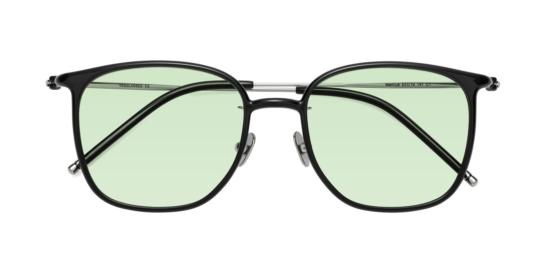 Folded Front of Manlius in Black with Light Green Tinted Lenses