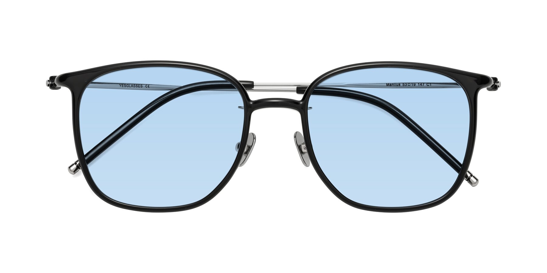 Folded Front of Manlius in Black with Light Blue Tinted Lenses