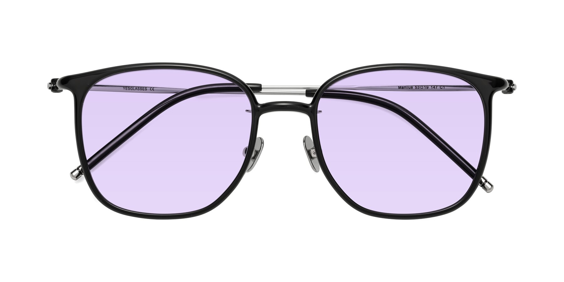 Folded Front of Manlius in Black with Light Purple Tinted Lenses