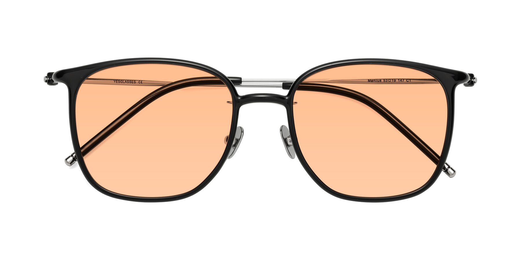 Folded Front of Manlius in Black with Light Orange Tinted Lenses