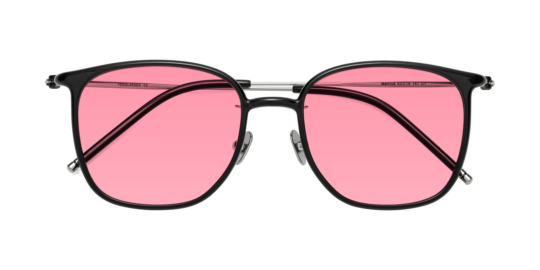 Folded Front of Manlius in Black with Pink Tinted Lenses