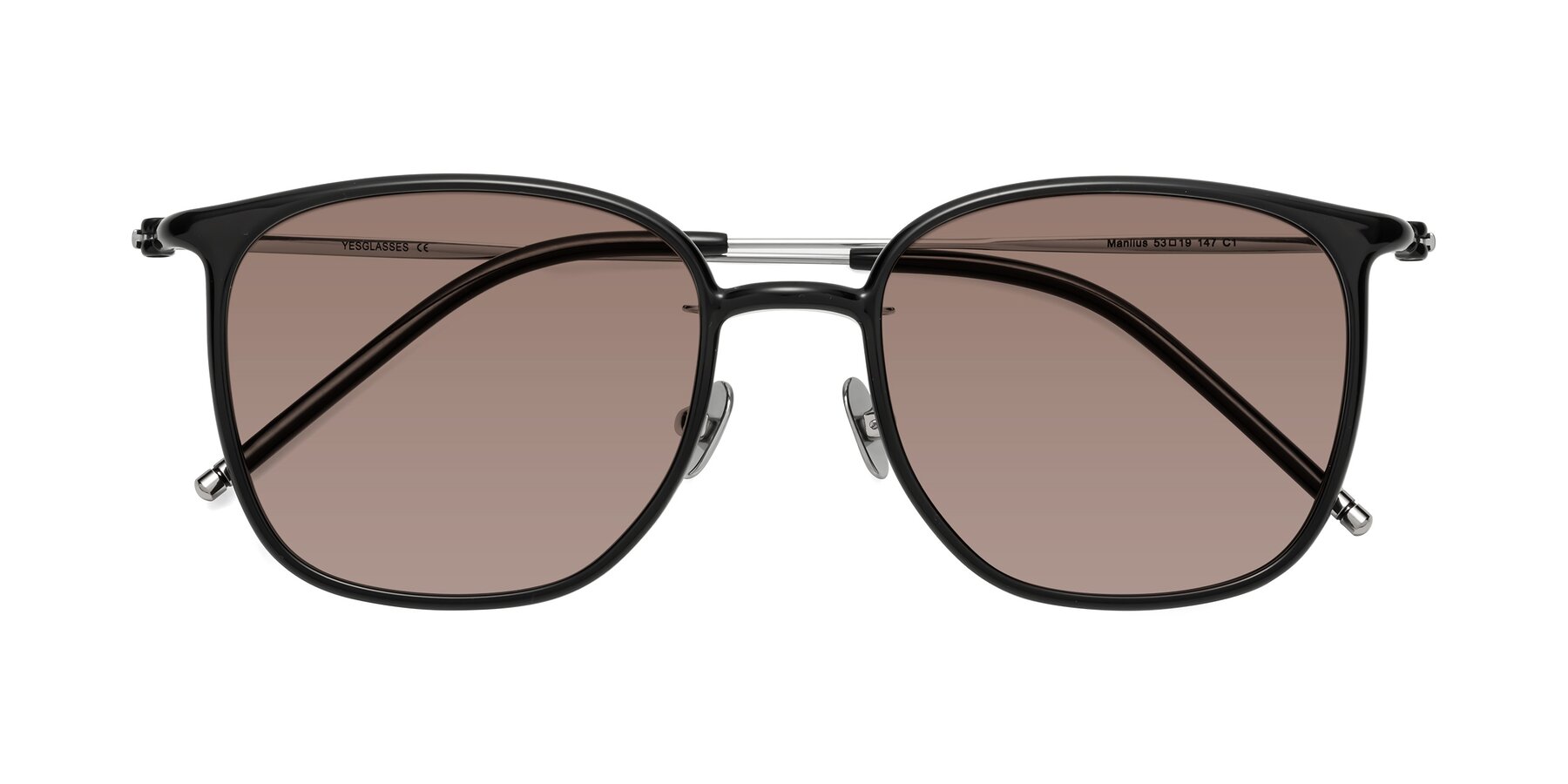 Folded Front of Manlius in Black with Medium Brown Tinted Lenses