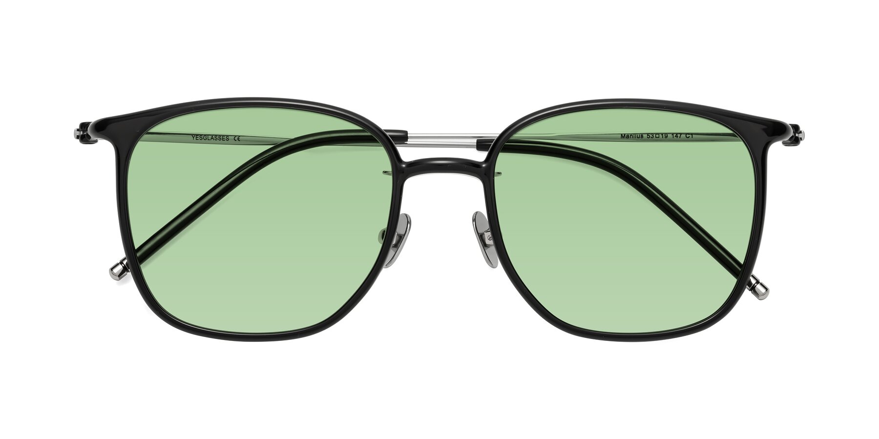 Folded Front of Manlius in Black with Medium Green Tinted Lenses