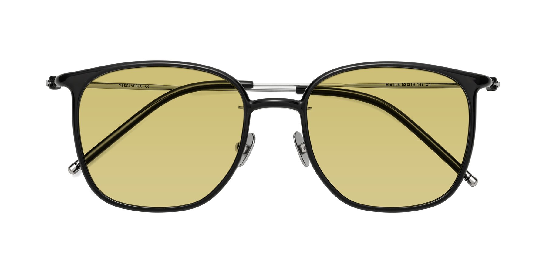 Folded Front of Manlius in Black with Medium Champagne Tinted Lenses