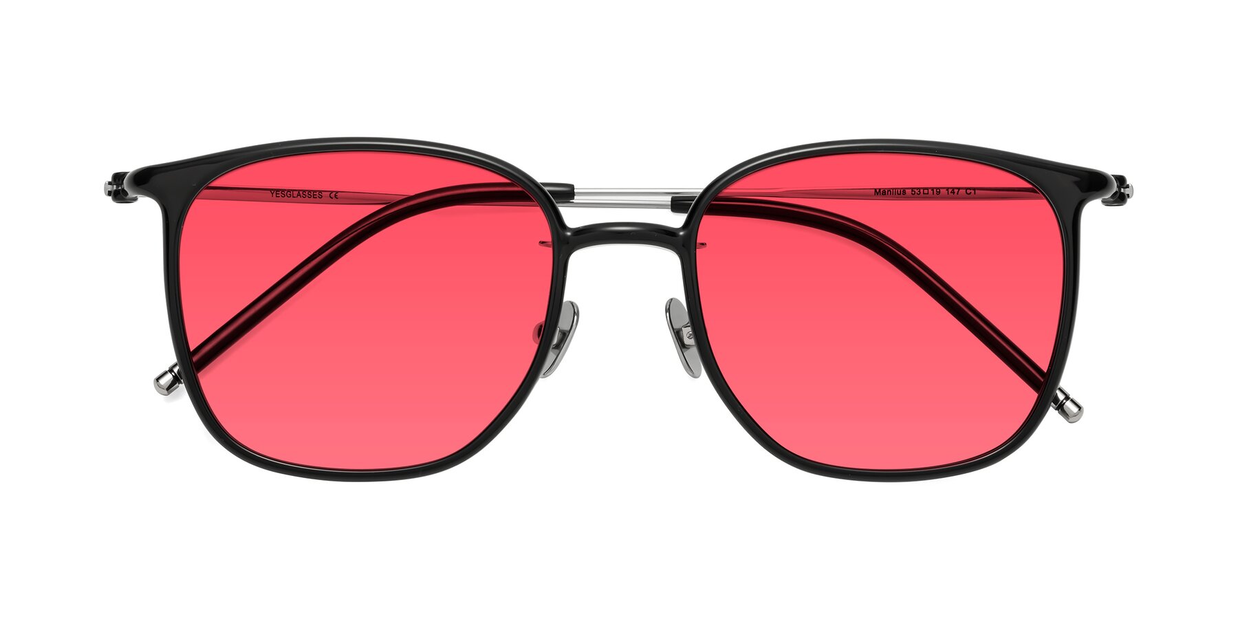 Folded Front of Manlius in Black with Red Tinted Lenses