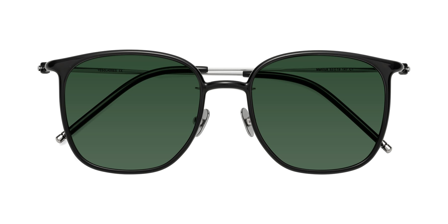 Folded Front of Manlius in Black with Green Tinted Lenses