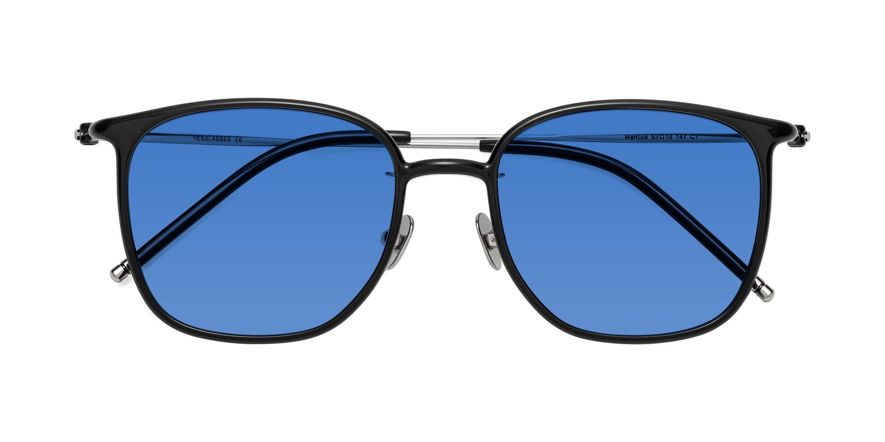 Folded Front of Manlius in Black with Blue Tinted Lenses