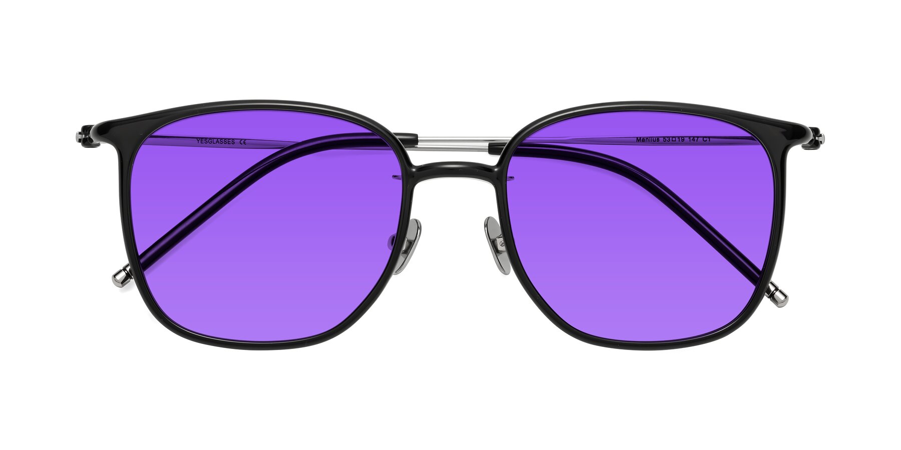 Folded Front of Manlius in Black with Purple Tinted Lenses