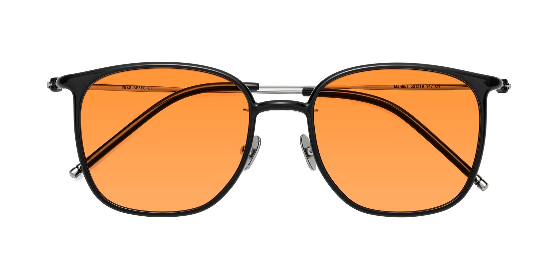 Folded Front of Manlius in Black with Orange Tinted Lenses
