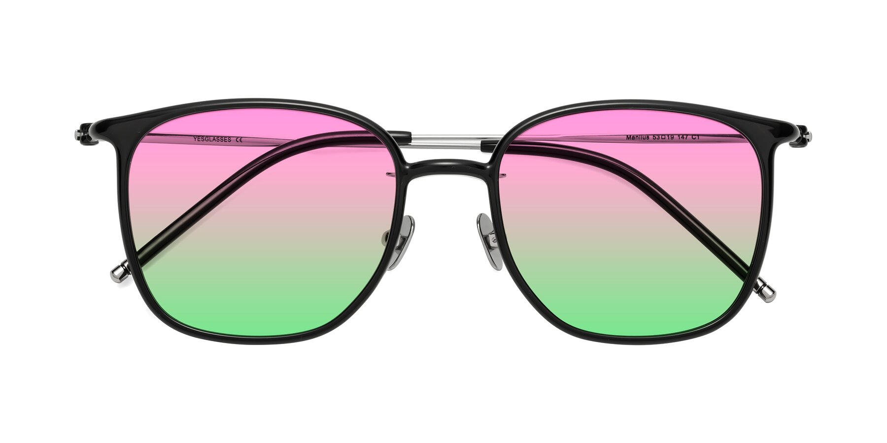 Folded Front of Manlius in Black with Pink / Green Gradient Lenses