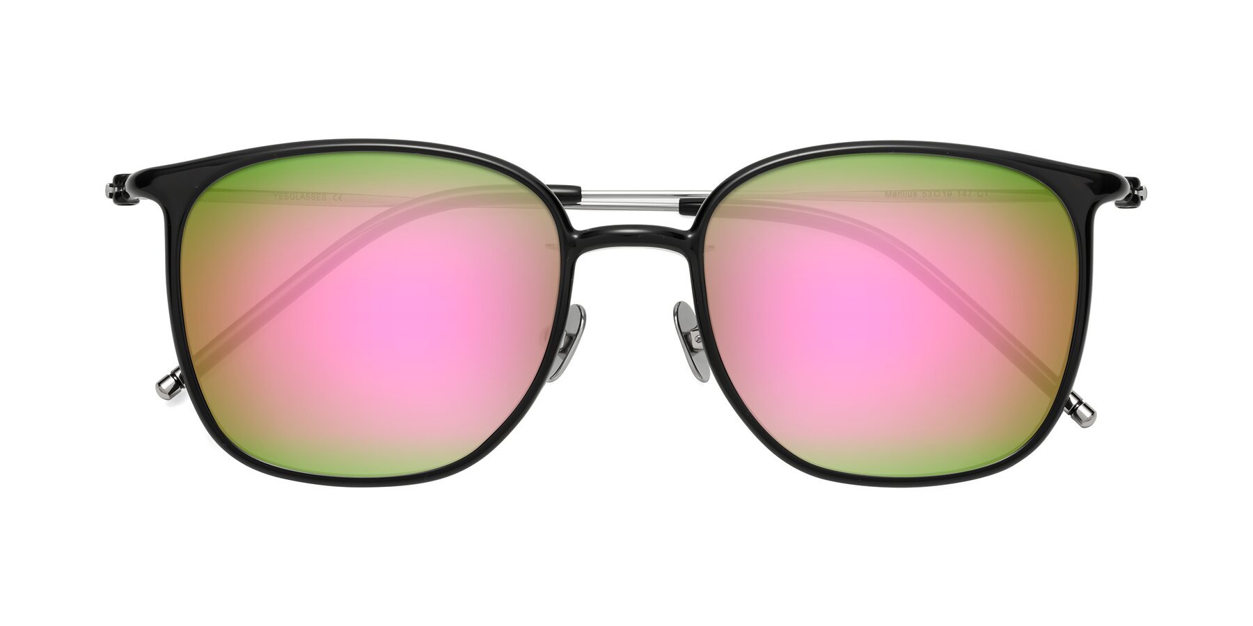Folded Front of Manlius in Black with Pink Mirrored Lenses