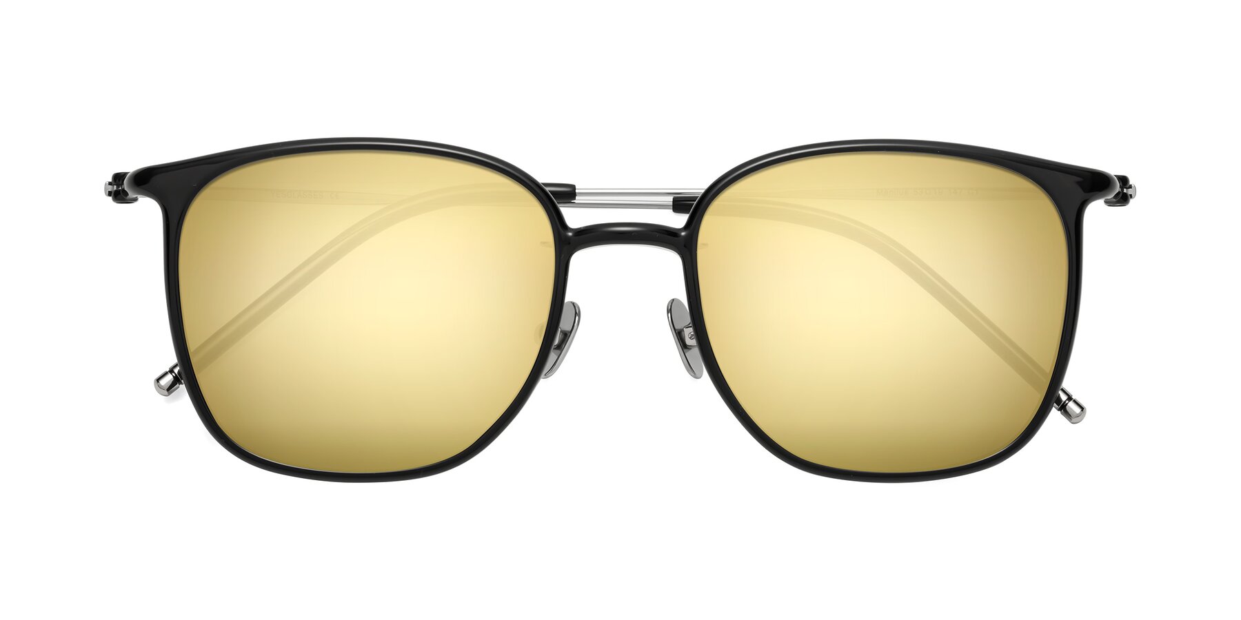 Folded Front of Manlius in Black with Gold Mirrored Lenses