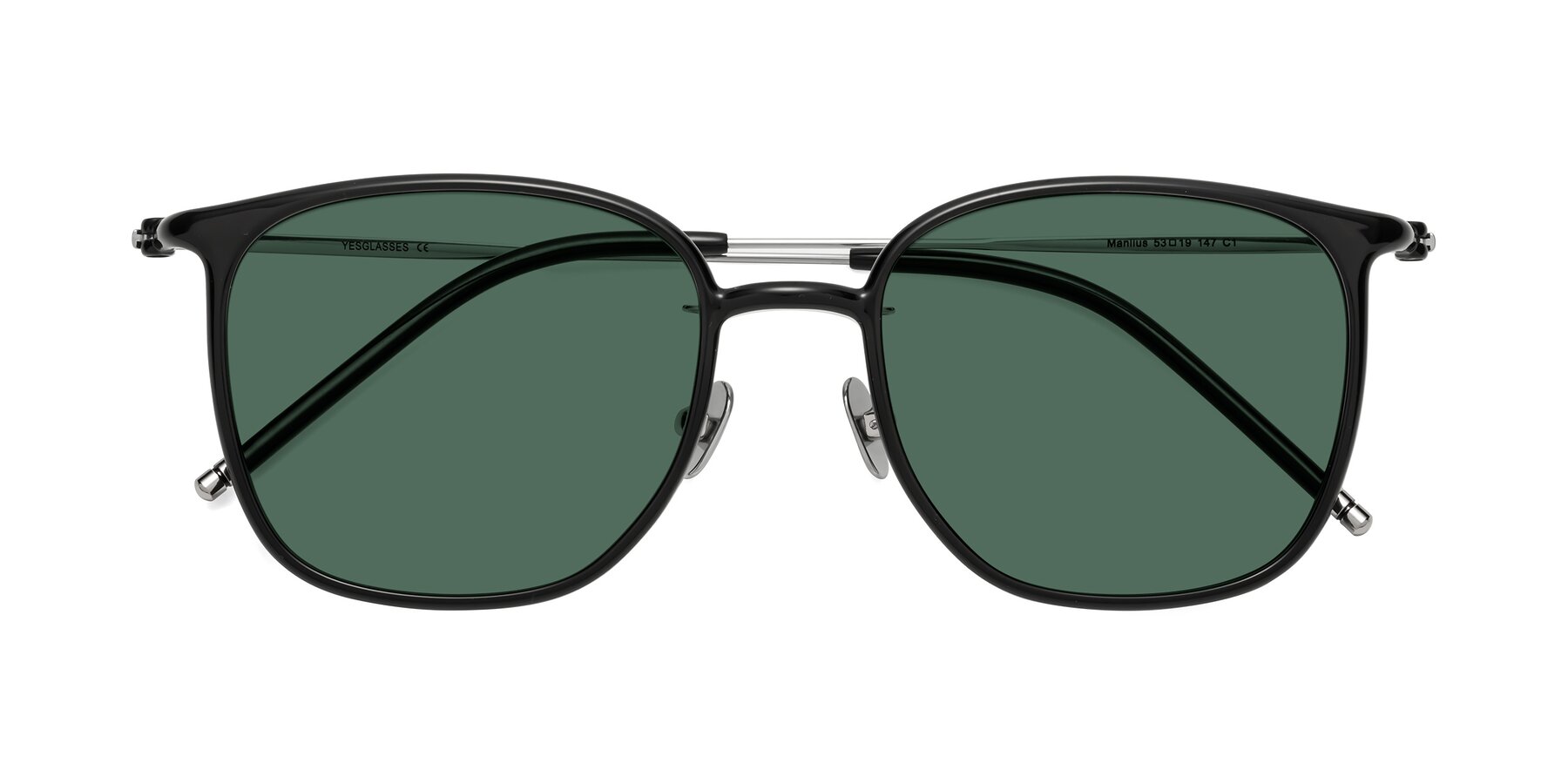 Folded Front of Manlius in Black with Green Polarized Lenses