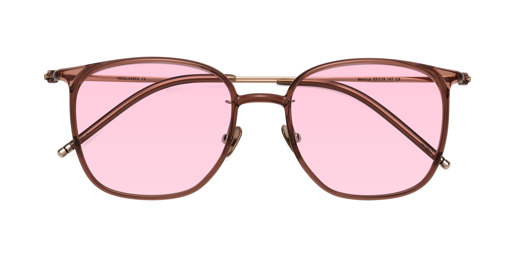 Folded Front of Manlius in Redwood with Light Pink Tinted Lenses