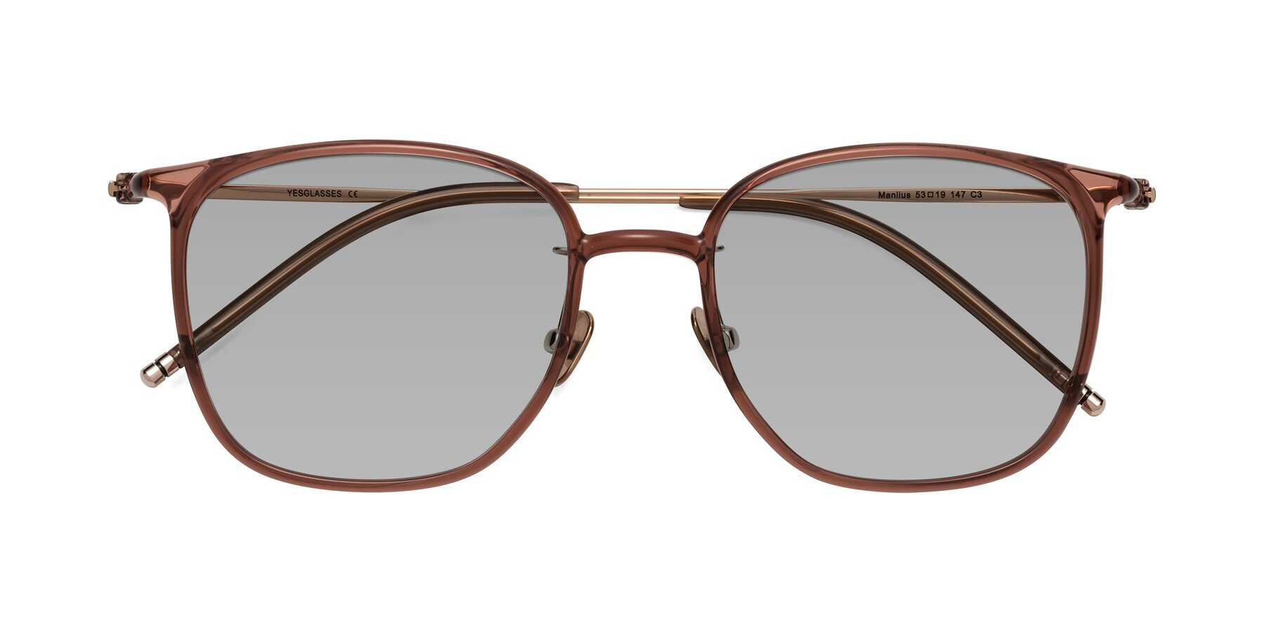 Folded Front of Manlius in Redwood with Light Gray Tinted Lenses