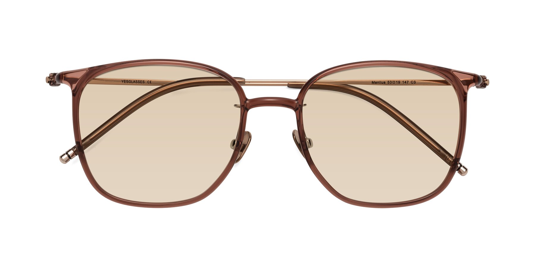 Folded Front of Manlius in Redwood with Light Brown Tinted Lenses