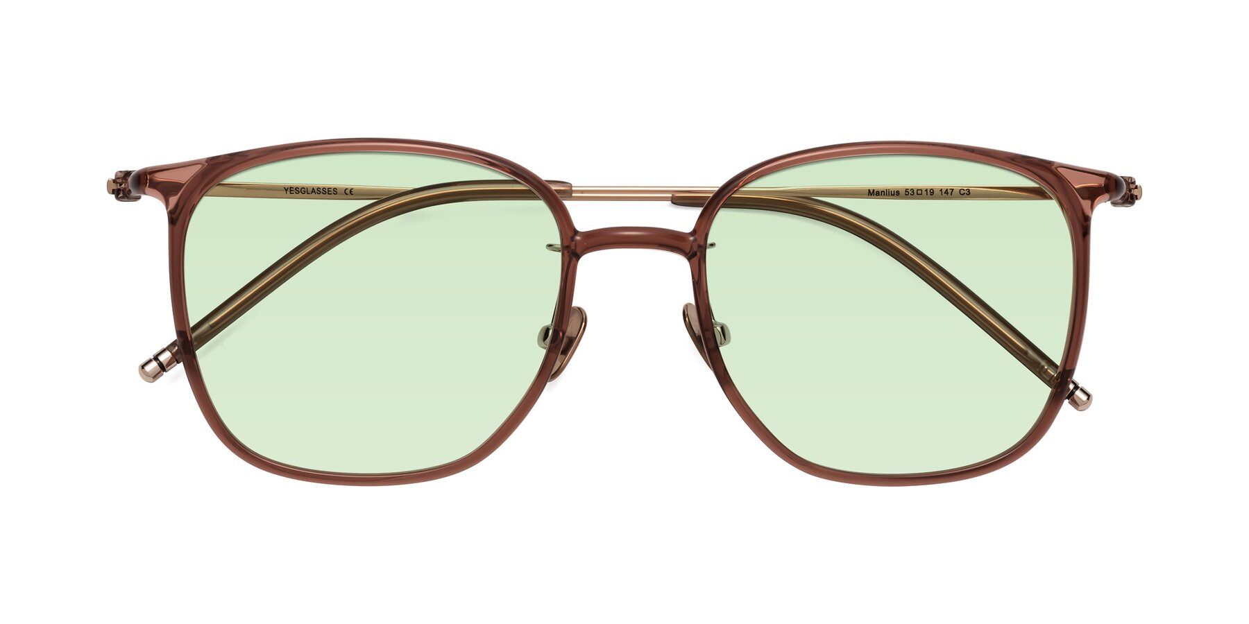Folded Front of Manlius in Redwood with Light Green Tinted Lenses