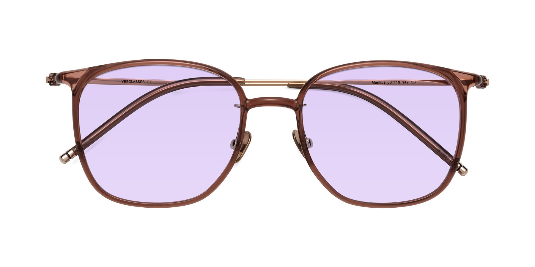 Folded Front of Manlius in Redwood with Light Purple Tinted Lenses