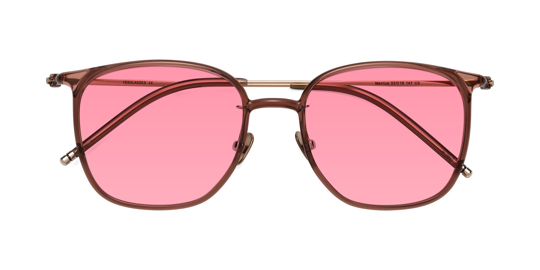 Folded Front of Manlius in Redwood with Pink Tinted Lenses