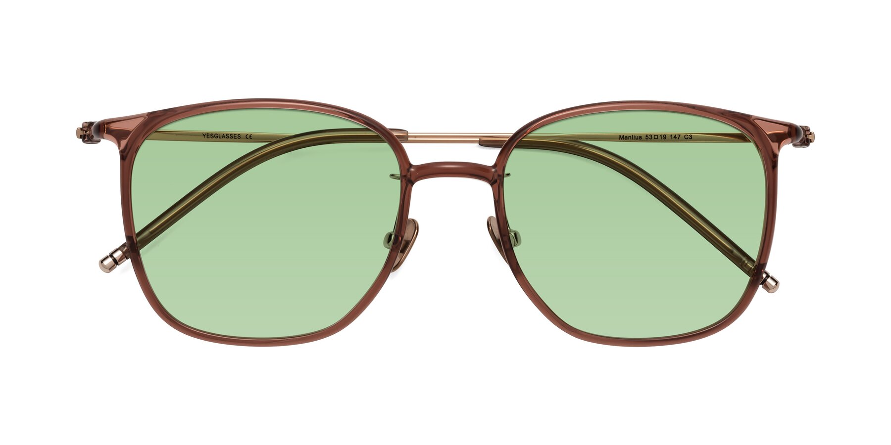 Folded Front of Manlius in Redwood with Medium Green Tinted Lenses