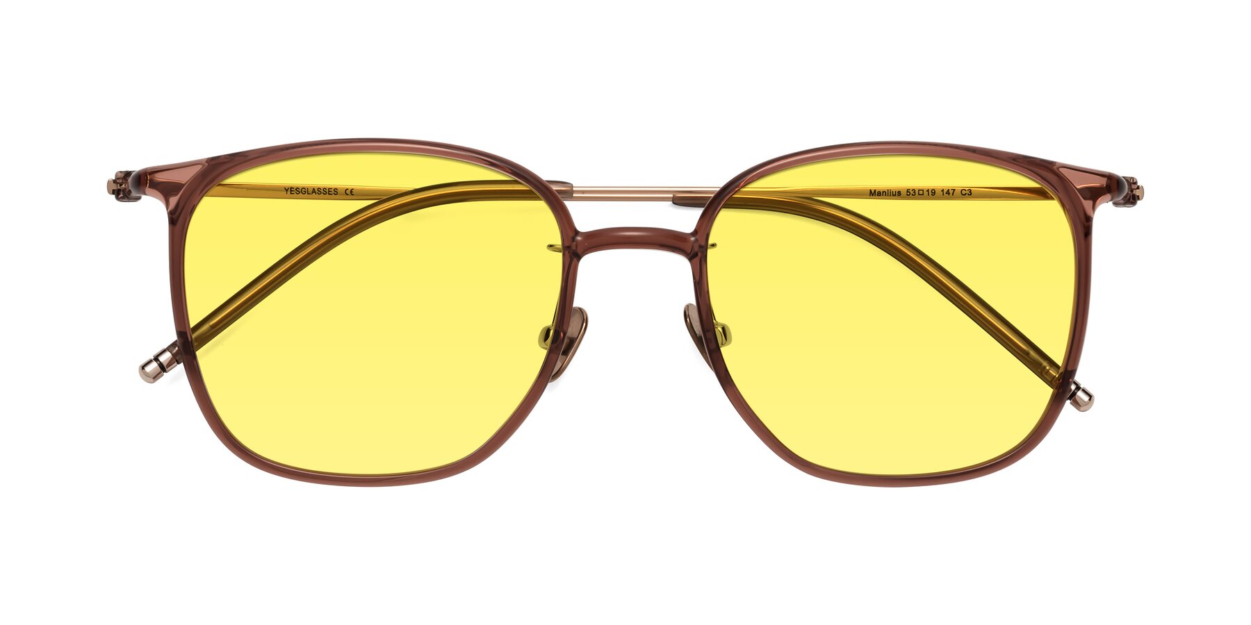 Folded Front of Manlius in Redwood with Medium Yellow Tinted Lenses