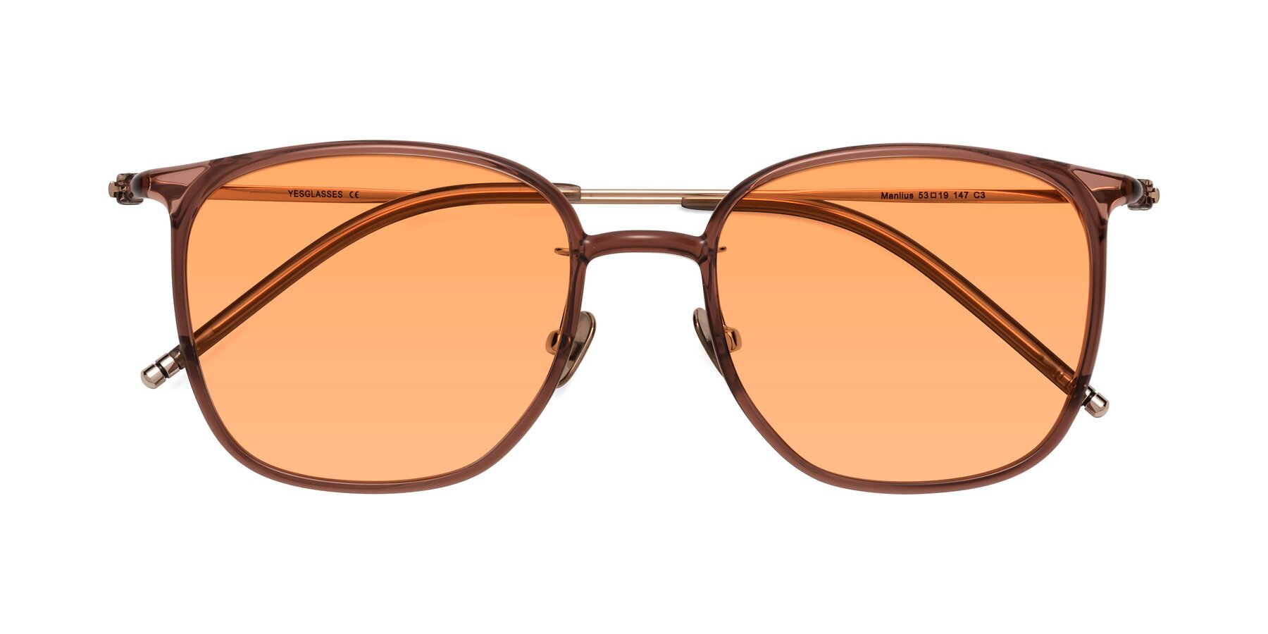 Folded Front of Manlius in Redwood with Medium Orange Tinted Lenses