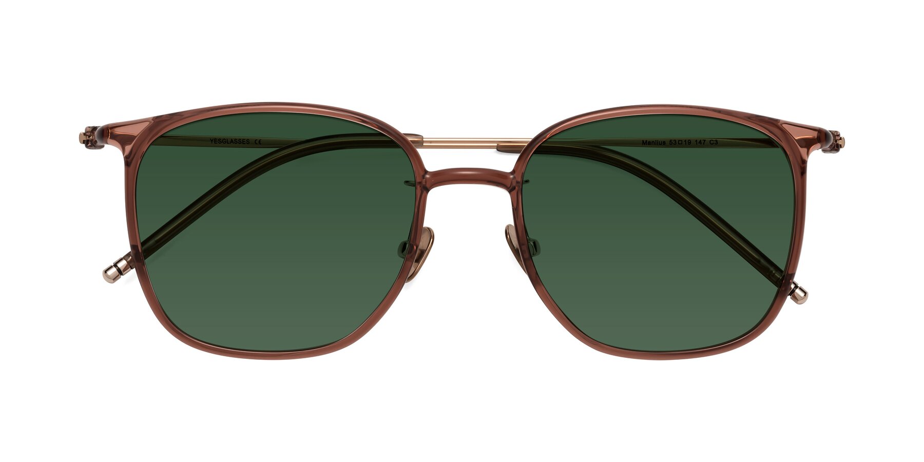 Folded Front of Manlius in Redwood with Green Tinted Lenses