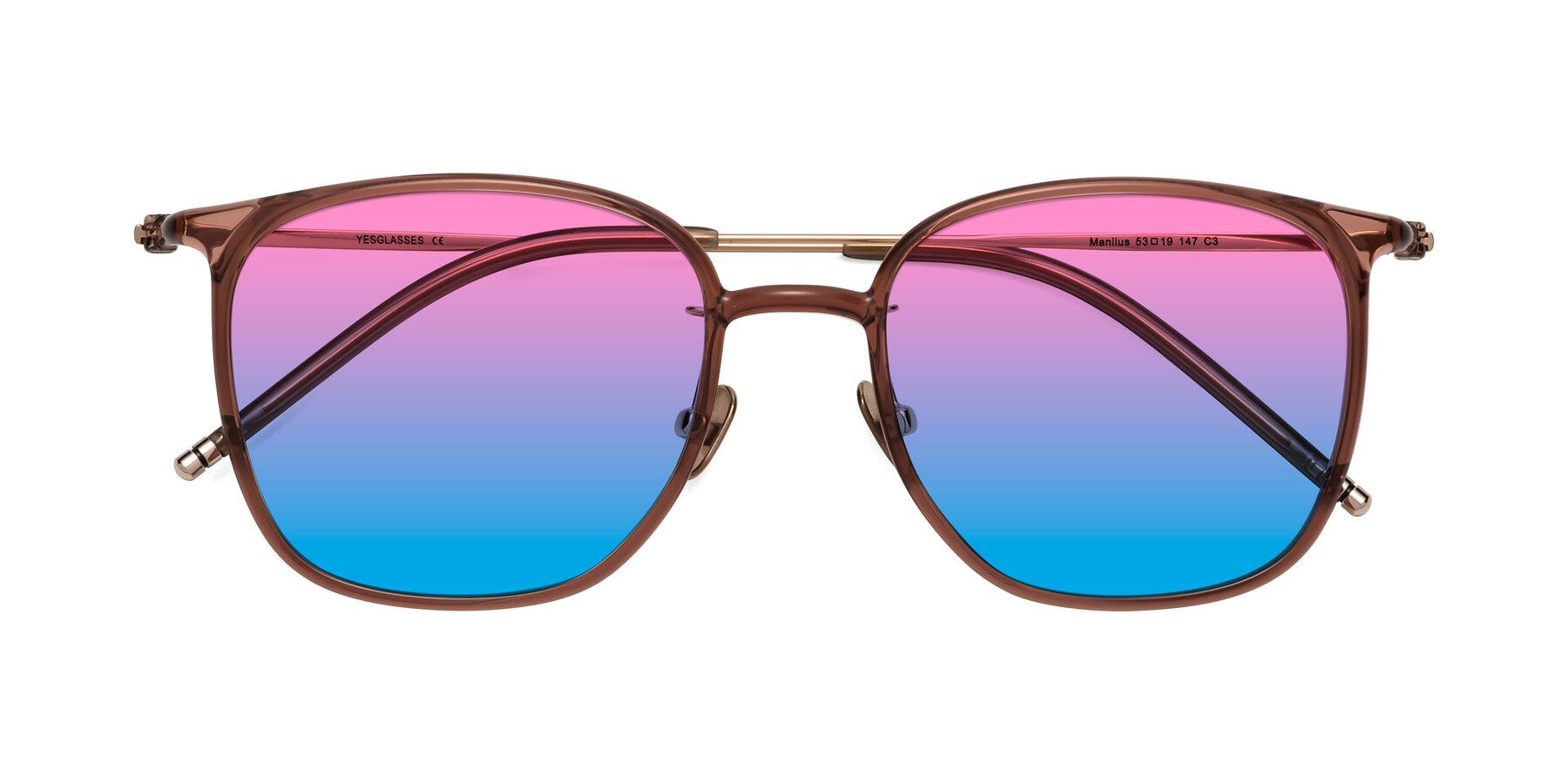 Folded Front of Manlius in Redwood with Pink / Blue Gradient Lenses