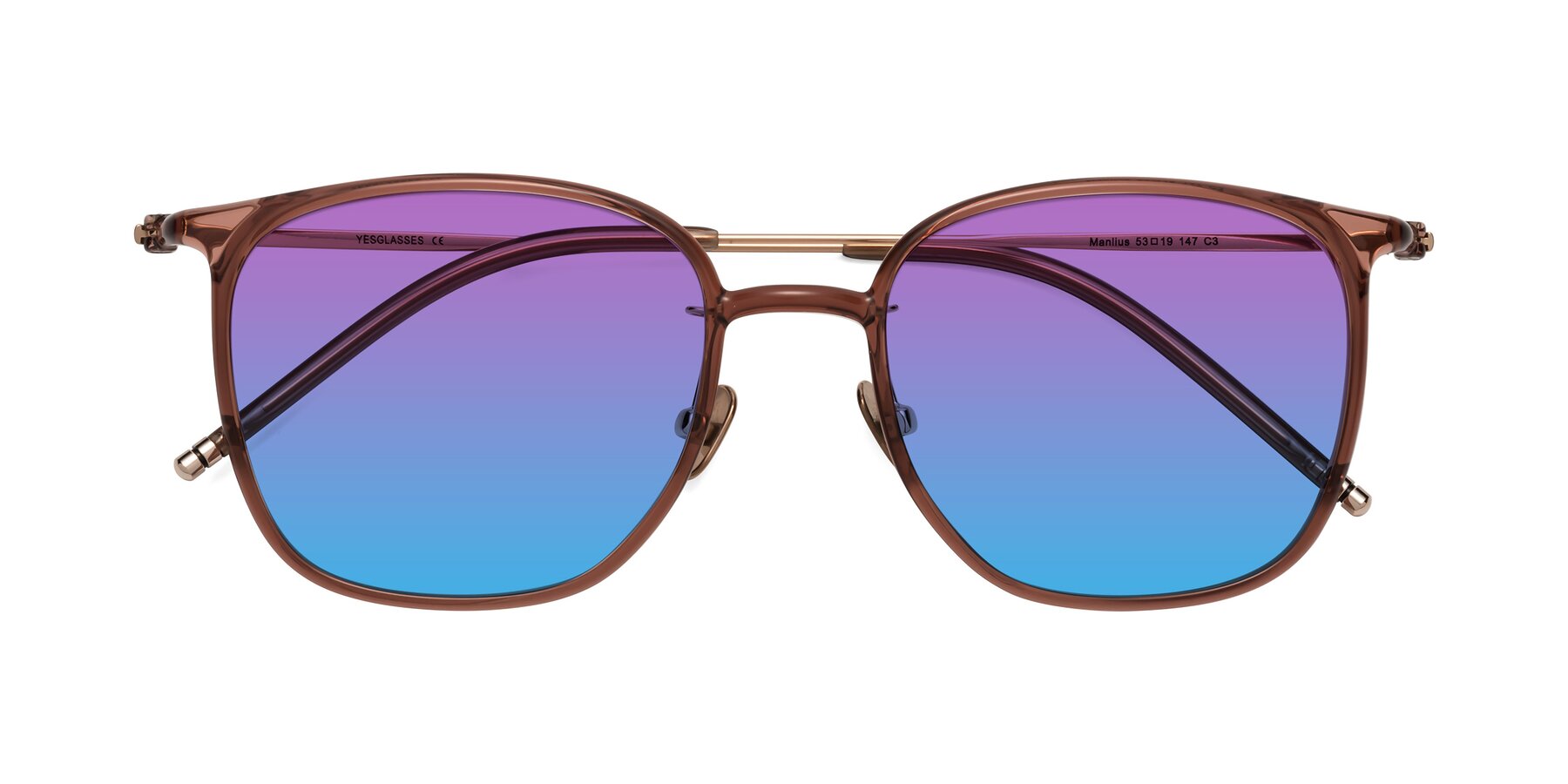 Folded Front of Manlius in Redwood with Purple / Blue Gradient Lenses