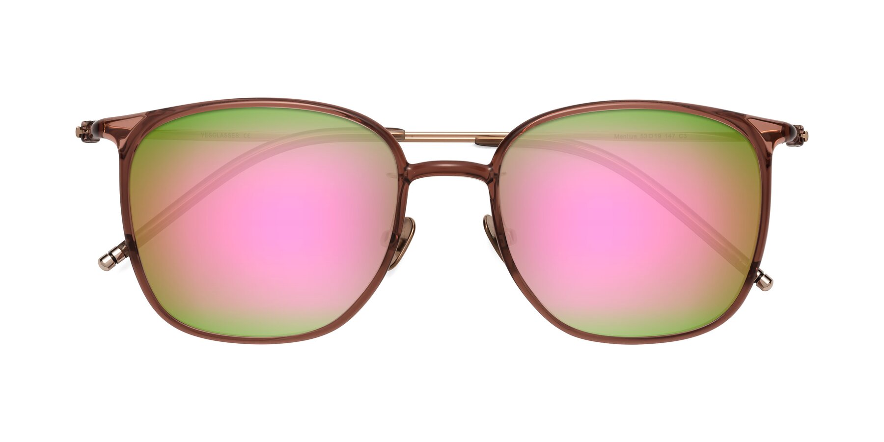 Folded Front of Manlius in Redwood with Pink Mirrored Lenses