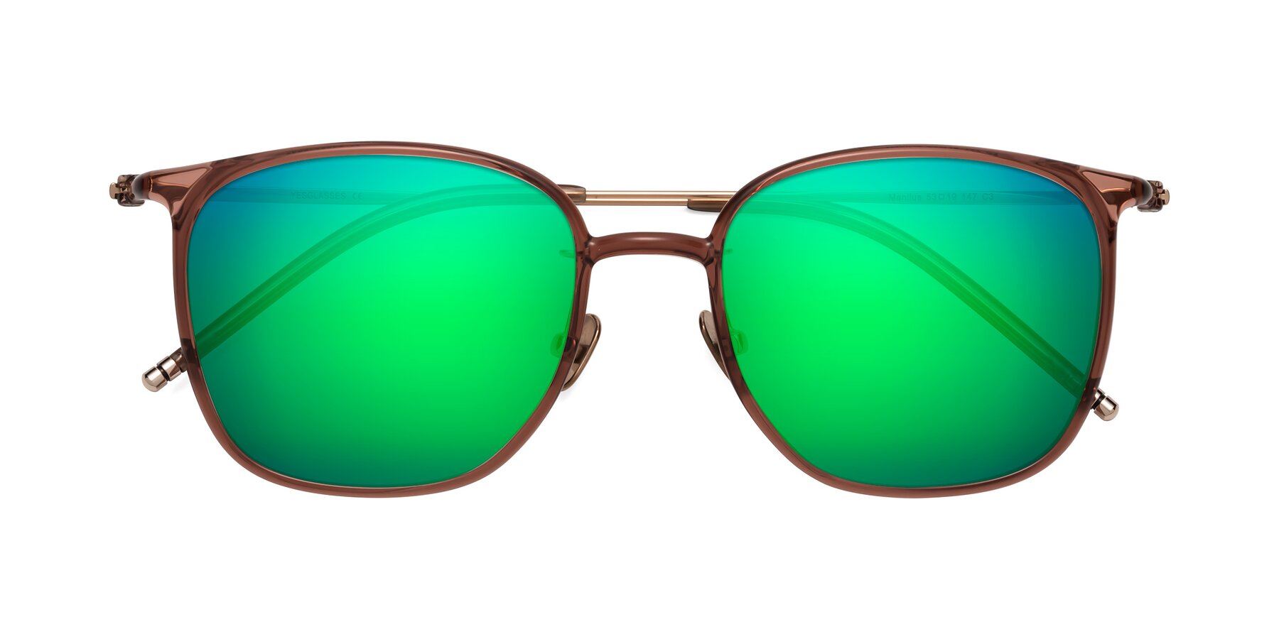 Folded Front of Manlius in Redwood with Green Mirrored Lenses