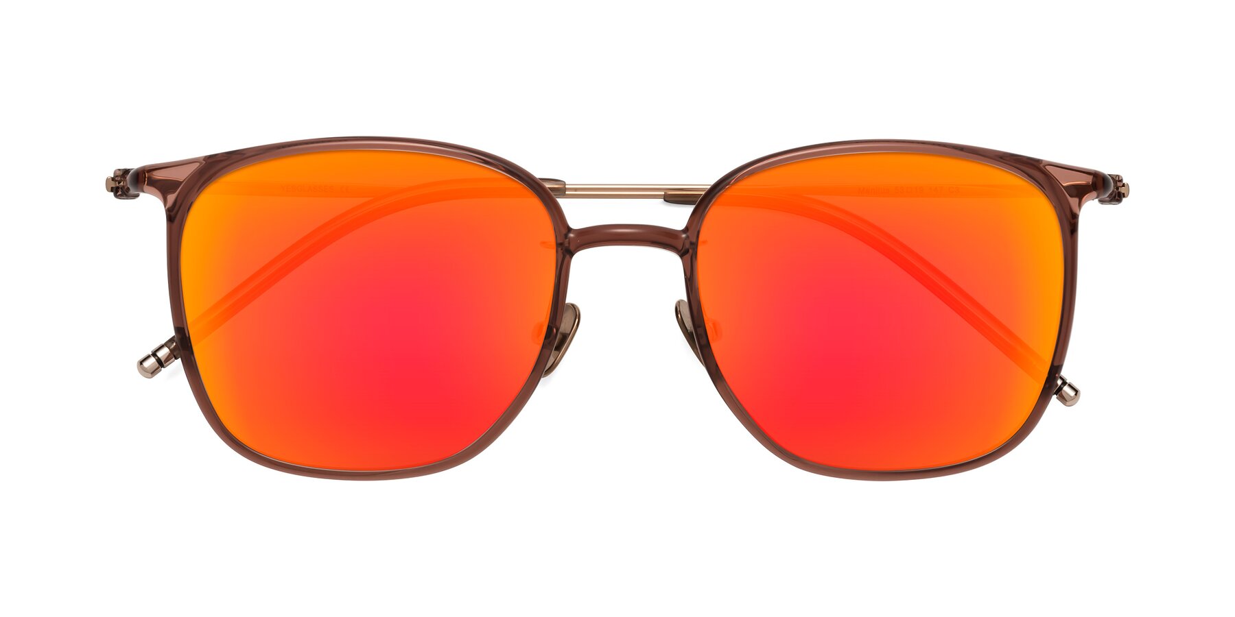 Folded Front of Manlius in Redwood with Red Gold Mirrored Lenses