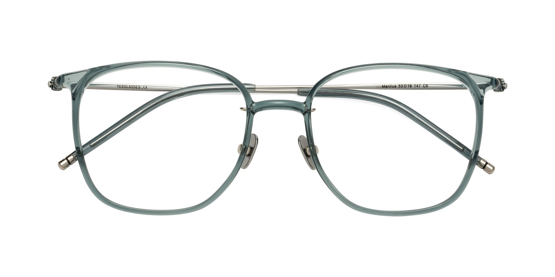 Folded Front of Manlius in Teal with Clear Eyeglass Lenses