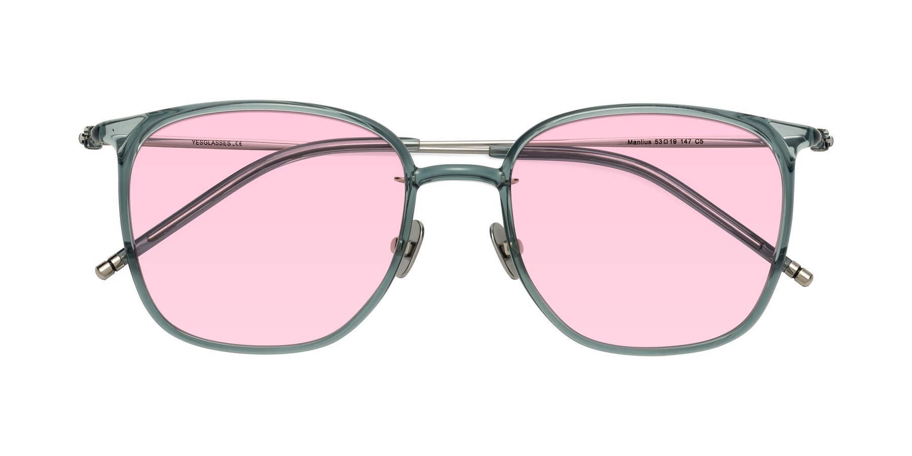 Folded Front of Manlius in Teal with Light Pink Tinted Lenses