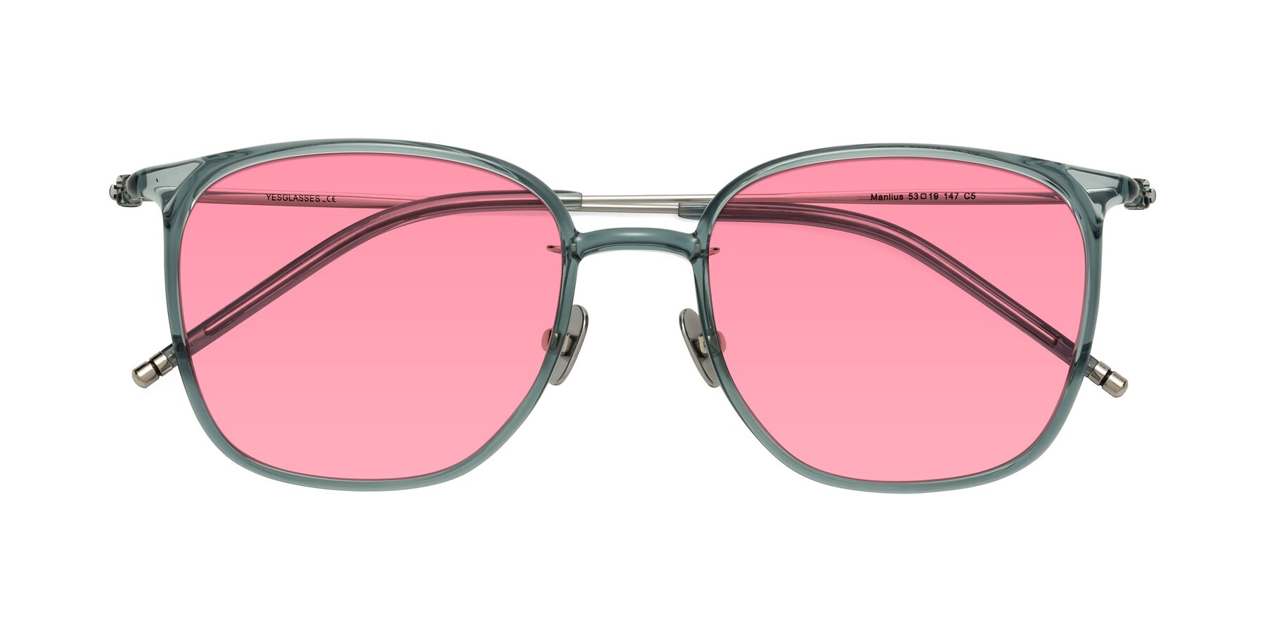 Folded Front of Manlius in Teal with Pink Tinted Lenses
