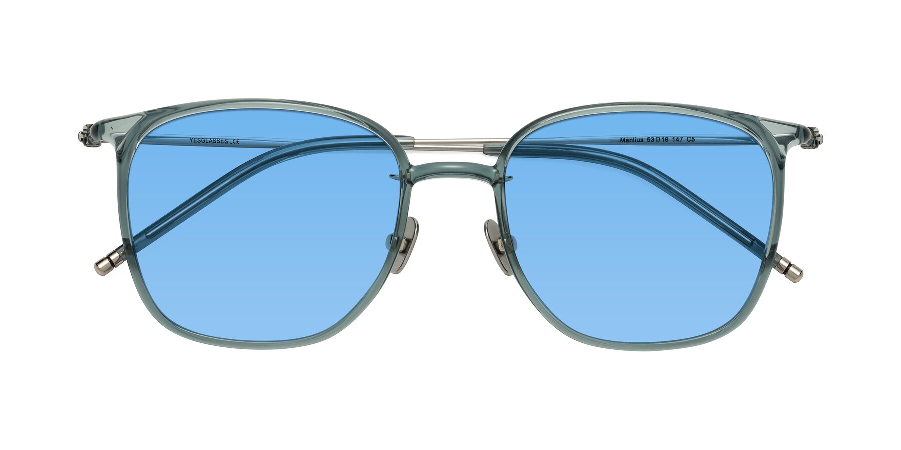 Folded Front of Manlius in Teal with Medium Blue Tinted Lenses