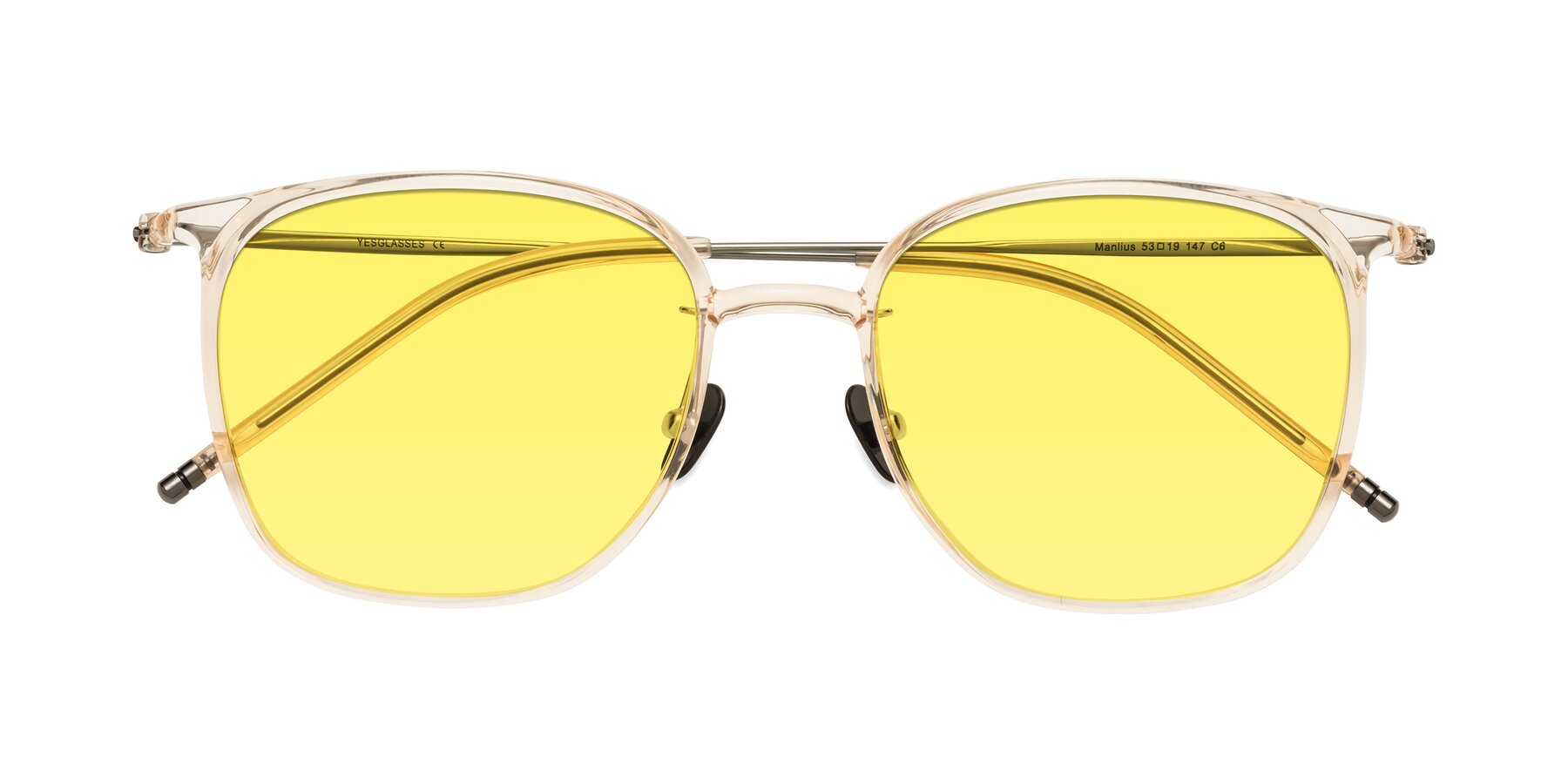 Light Yellow Oversized TR90 Square Tinted Sunglasses with Medium Yellow Sunwear Lenses