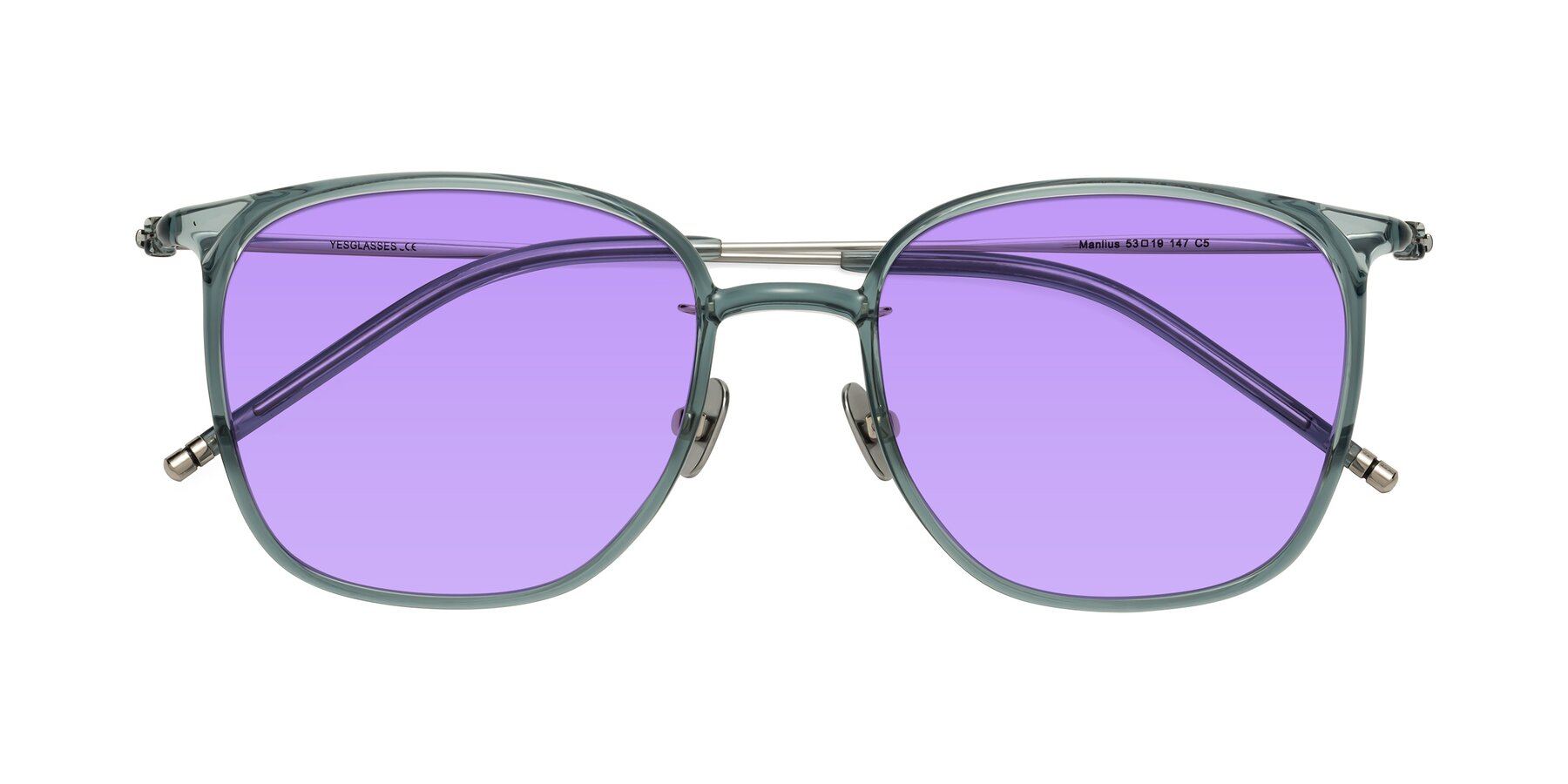 Folded Front of Manlius in Teal with Medium Purple Tinted Lenses
