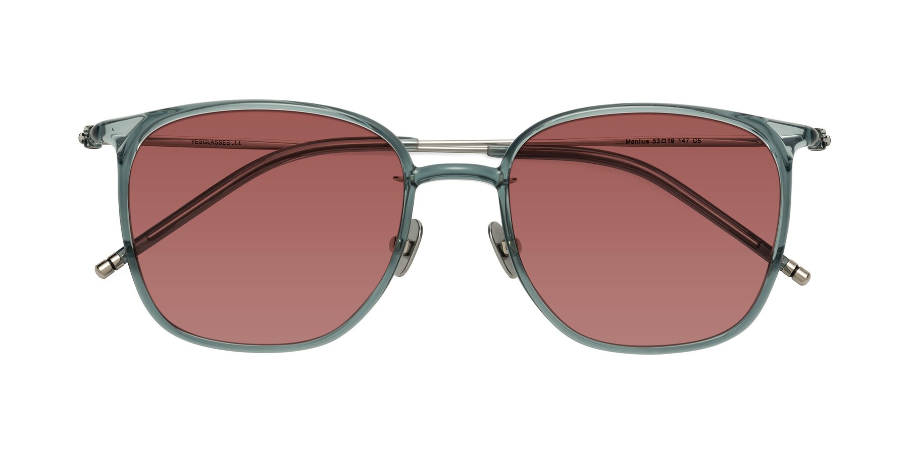 Folded Front of Manlius in Teal with Garnet Tinted Lenses