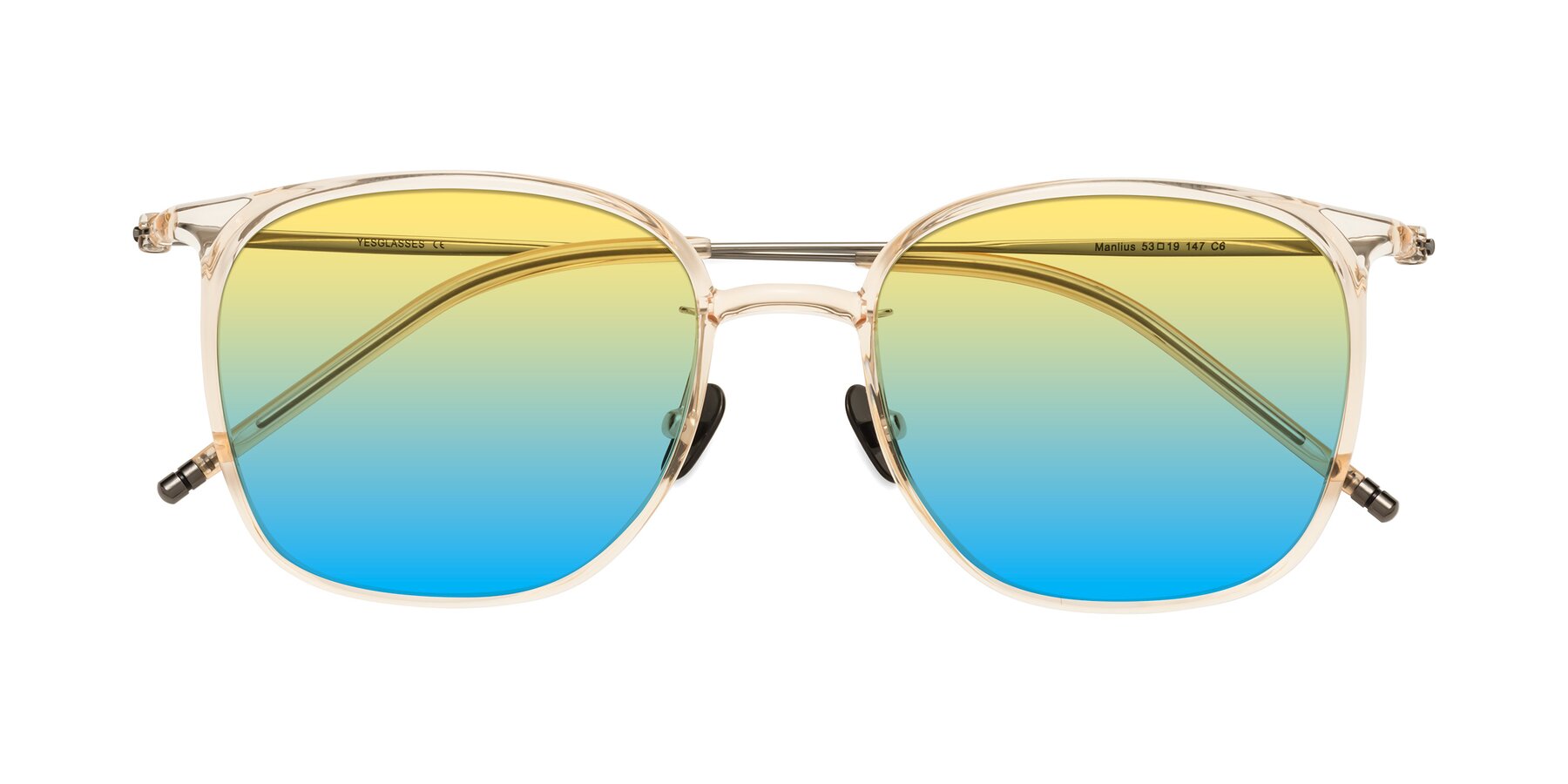 Light Yellow Oversized TR90 Square Gradient Sunglasses with Yellow / Blue Sunwear Lenses