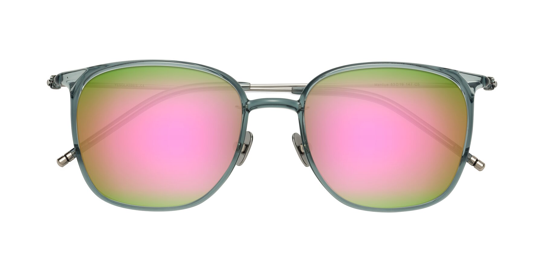 Folded Front of Manlius in Teal with Pink Mirrored Lenses