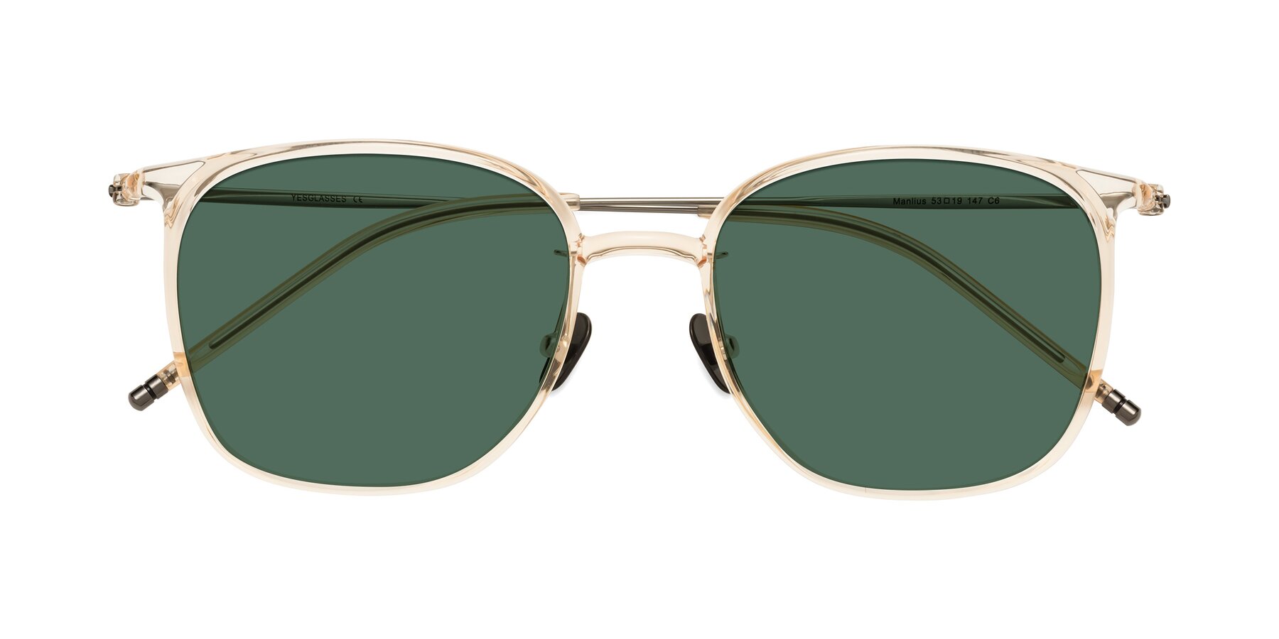 Light Yellow Oversized TR90 Square Polarized Sunglasses with Green Sunwear Lenses