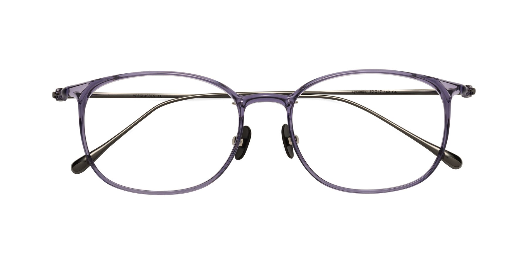 Folded Front of Lysander in Violet with Clear Eyeglass Lenses