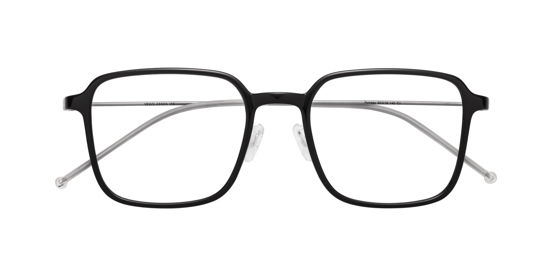 Folded Front of Pompey in Black with Clear Eyeglass Lenses