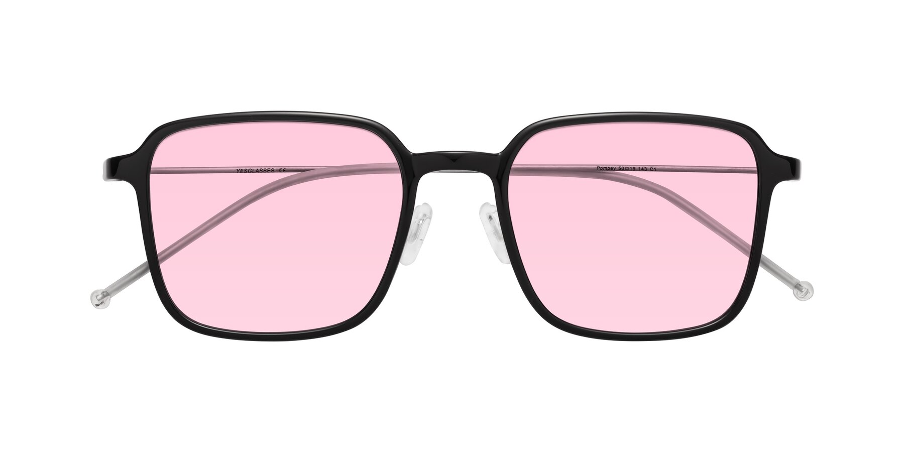 Folded Front of Pompey in Black with Light Pink Tinted Lenses