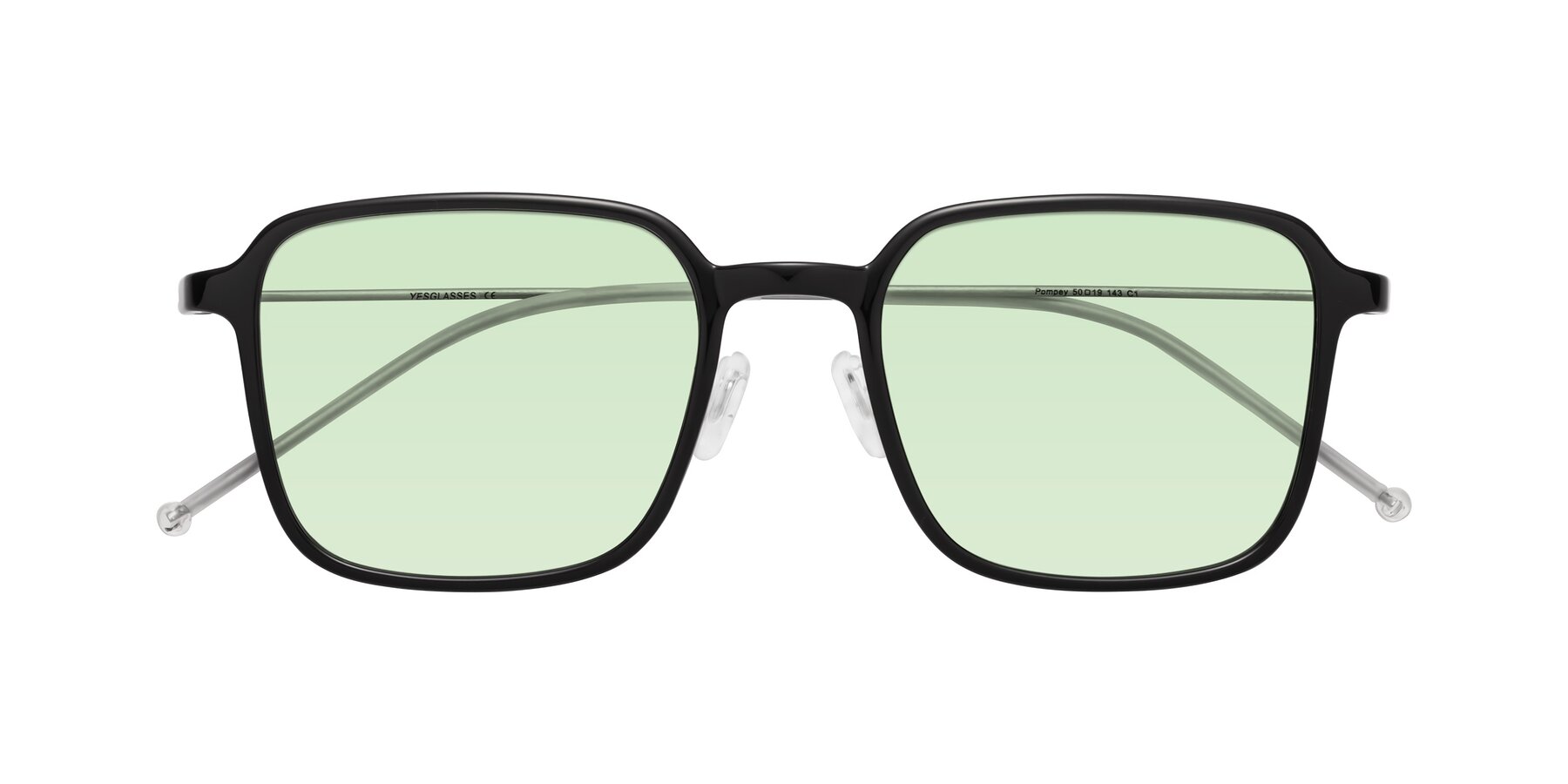 Folded Front of Pompey in Black with Light Green Tinted Lenses