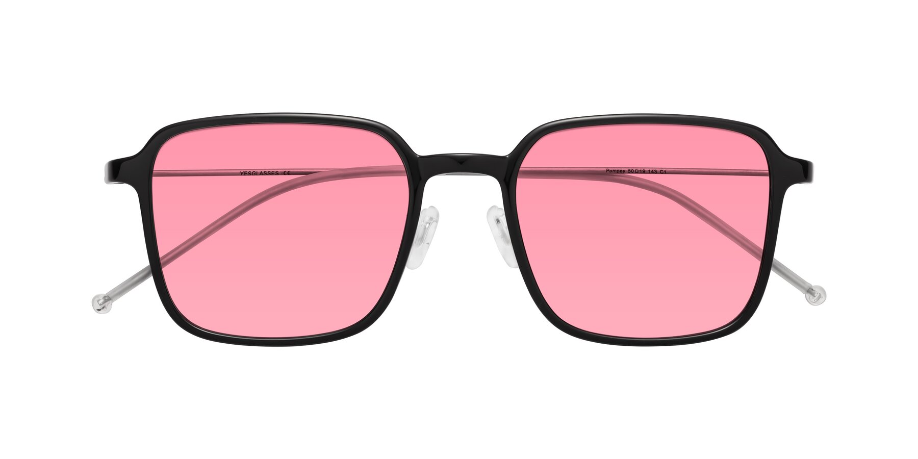 Folded Front of Pompey in Black with Pink Tinted Lenses