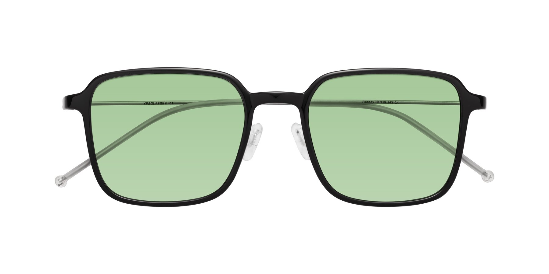 Folded Front of Pompey in Black with Medium Green Tinted Lenses